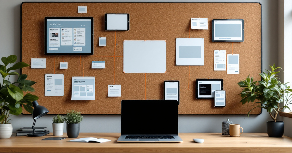 Startup content cluster workspace with connected pages feeding authority to a central landing page