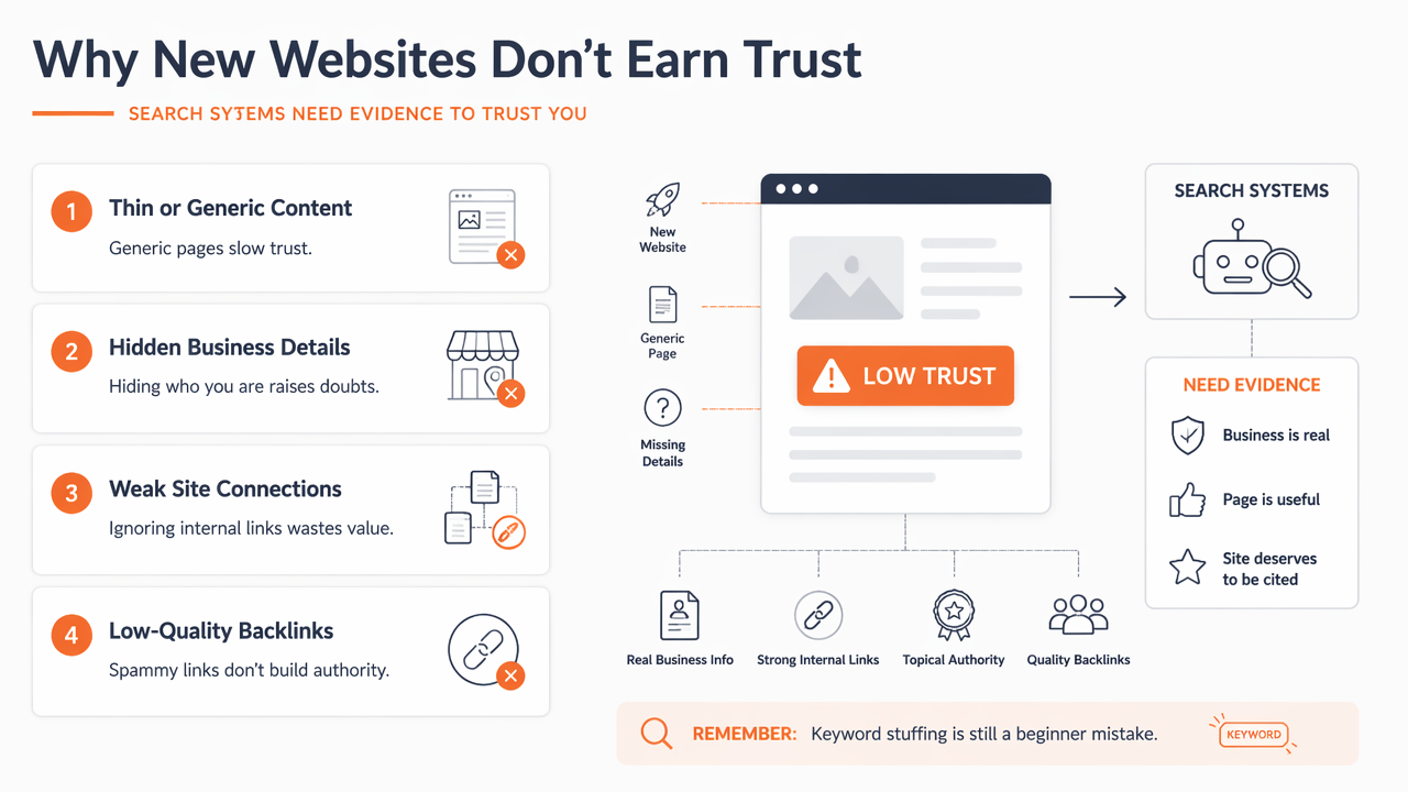 Illustration for Which content, local, and authority habits slow trust?