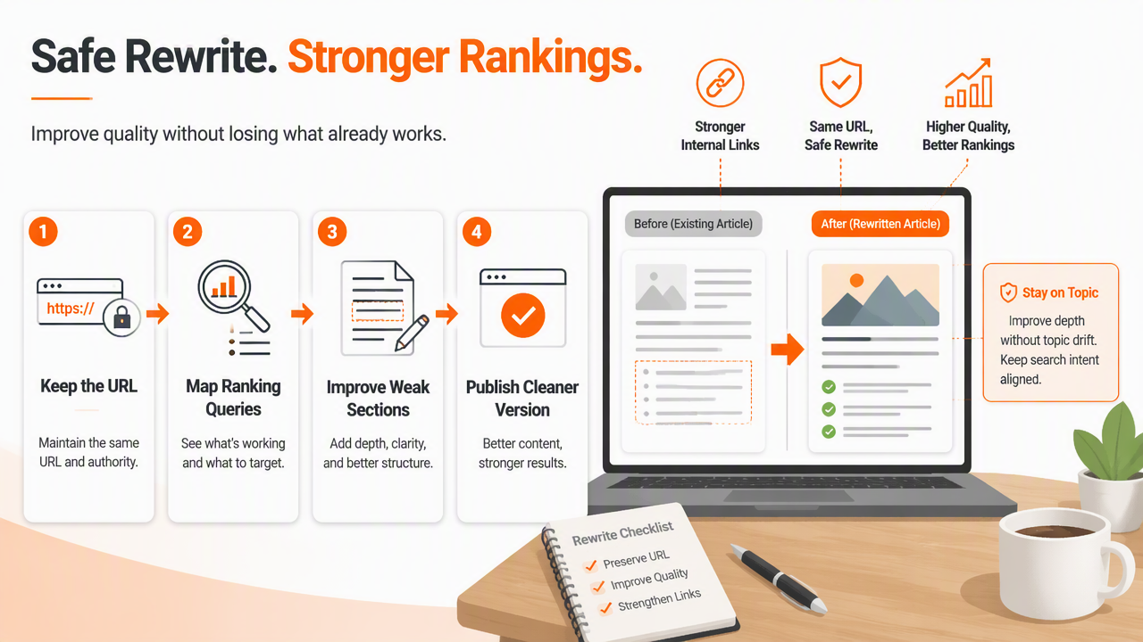 Illustration for How should an existing article be rewritten without losing rankings?