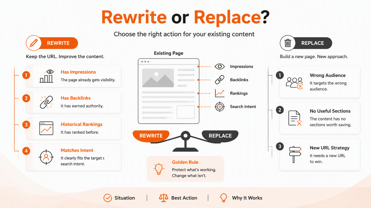 Illustration for When should content be rewritten instead of replaced?