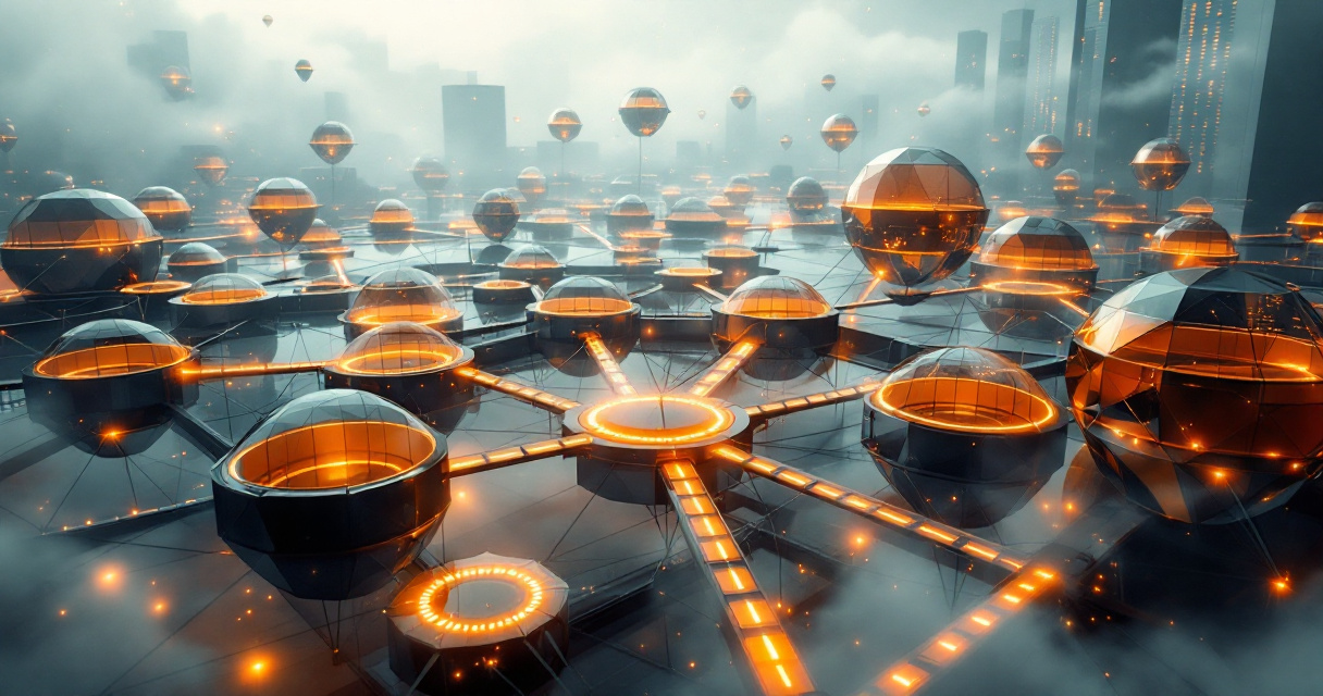 Abstract network of interconnected bridges and pathways representing link building and authority growth