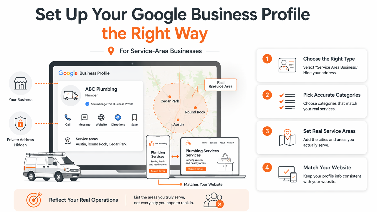 Illustration for How should a service-area business set up Google Business Profile?