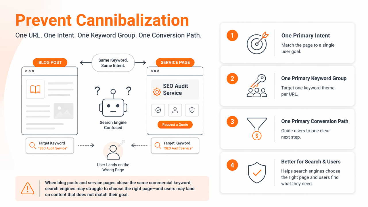 Illustration for How to avoid cannibalization between service pages and blog posts?