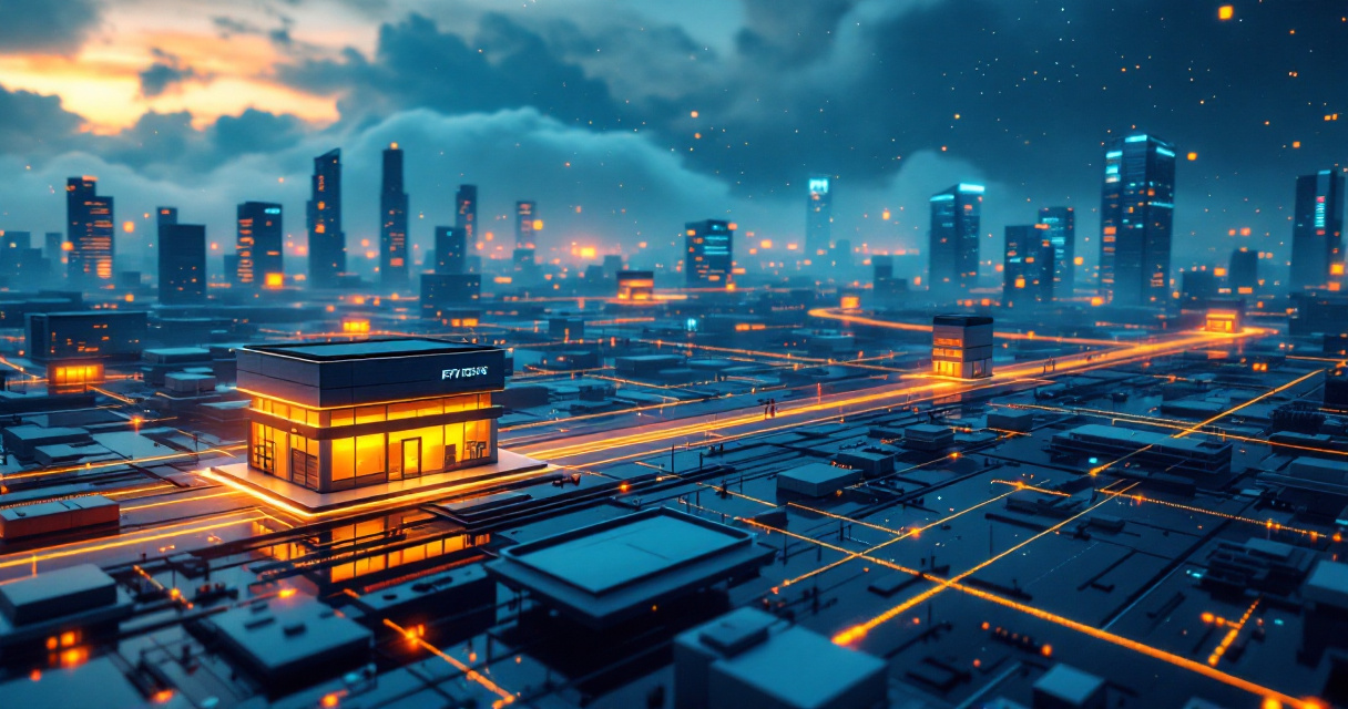 Conceptual network of websites sending glowing links to a growing Shopify store authority hub