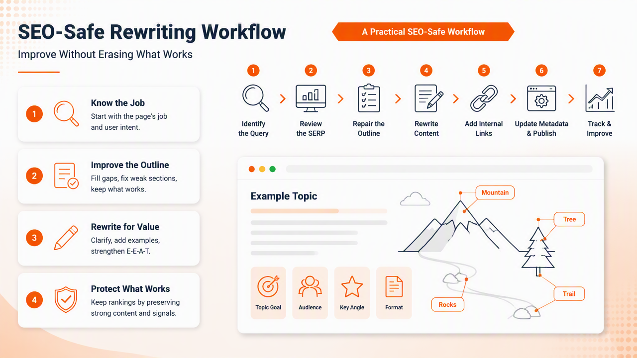 Illustration for How to choose an SEO-safe rewriting workflow
