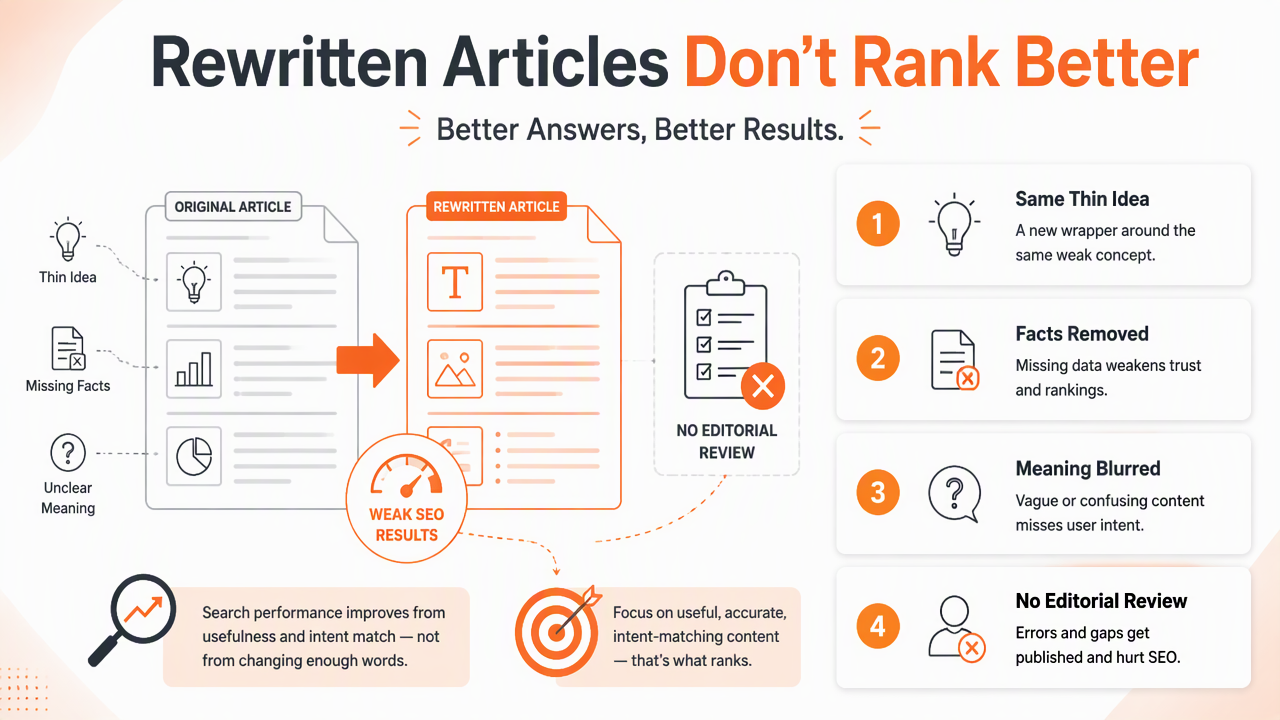 Illustration for What mistakes make rewritten articles weak for SEO?