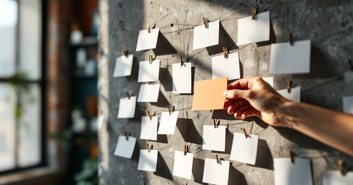 Blank card map showing startup website architecture planning across connected page clusters