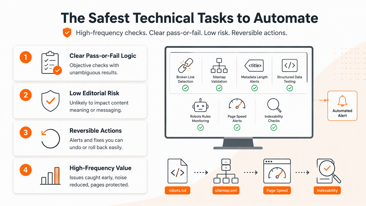 Illustration for Which technical SEO tasks are safe to automate?