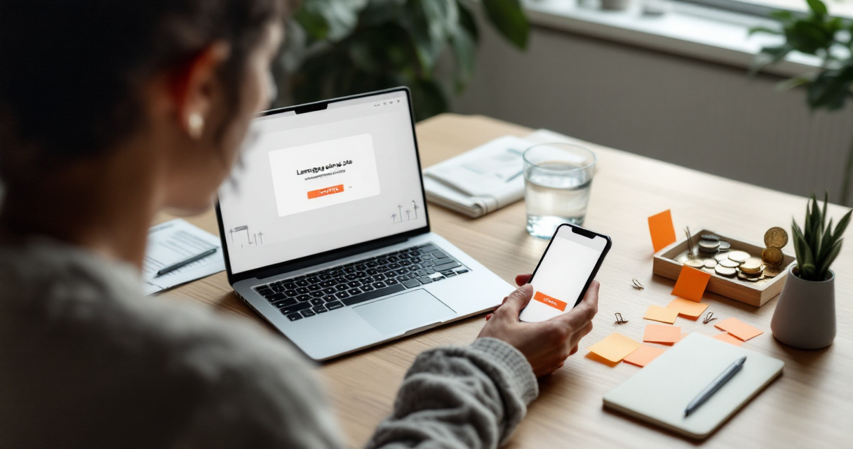 Over-the-shoulder view of a Carrd landing page with visual cues for visits, clicks, and conversions