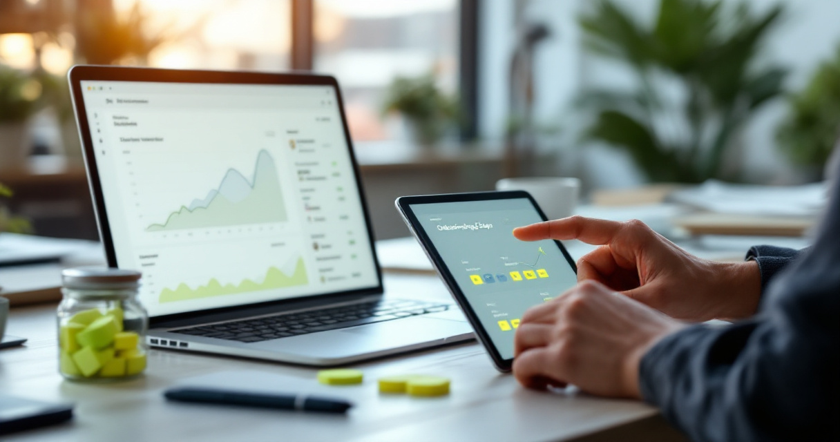 Over-the-shoulder analyst reviewing activation milestones before focusing on overall website traffic