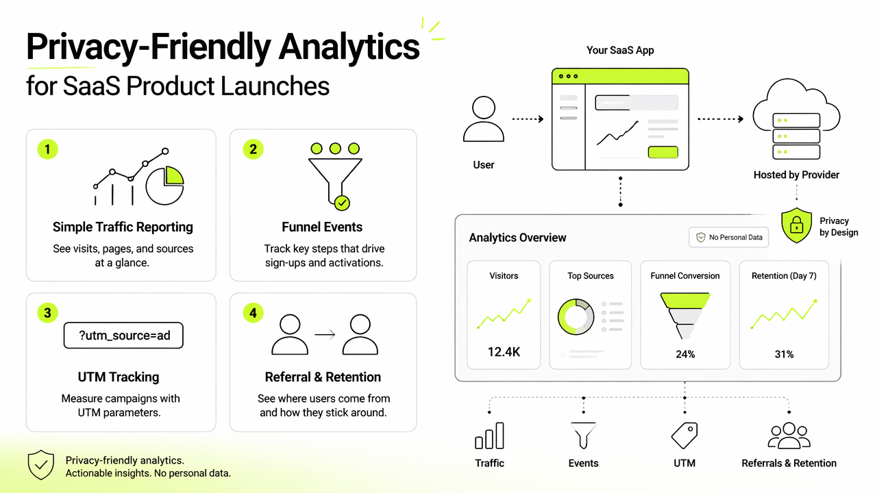Illustration for What are the best privacy-friendly analytics for SaaS launches?
