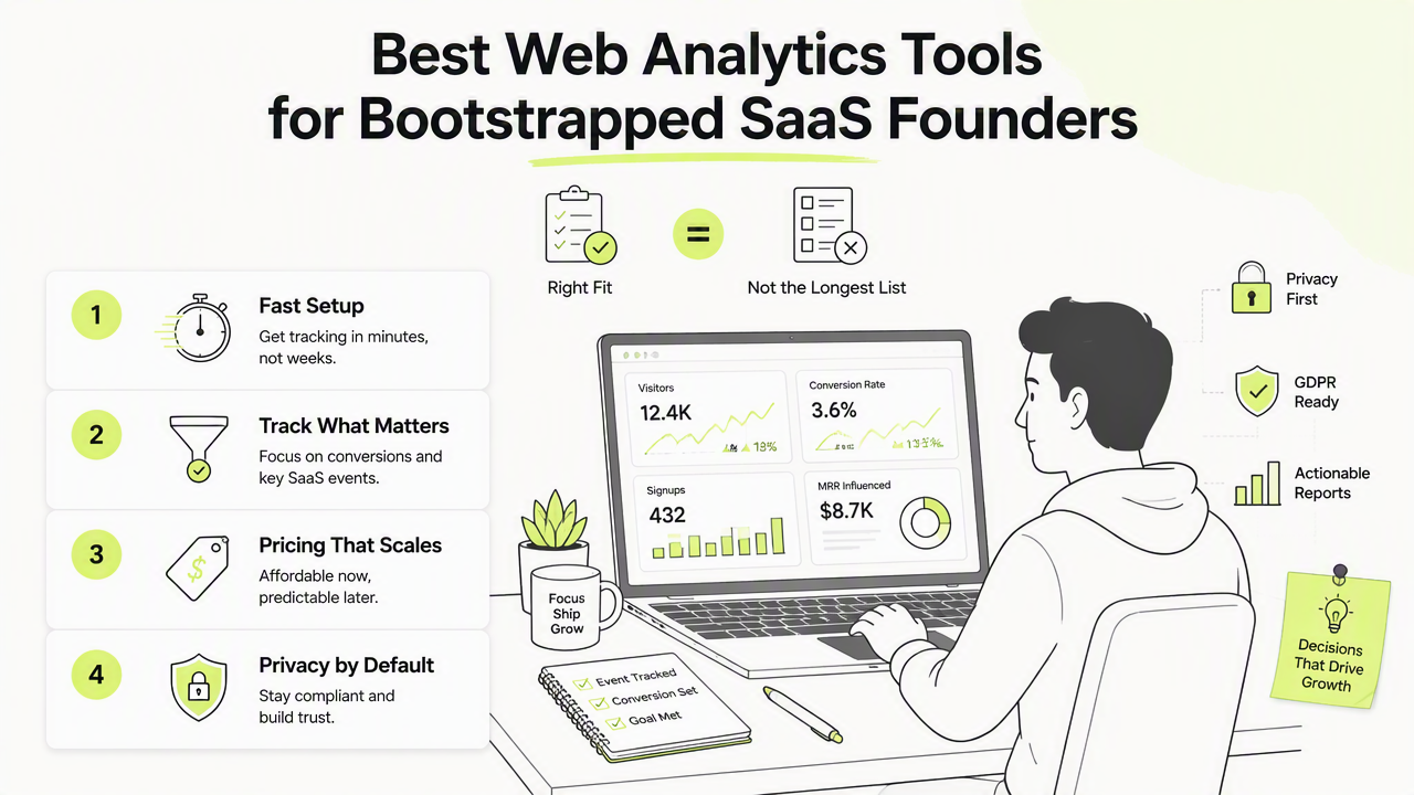 Illustration for Best web analytics tools for bootstrapped SaaS founders in 2026