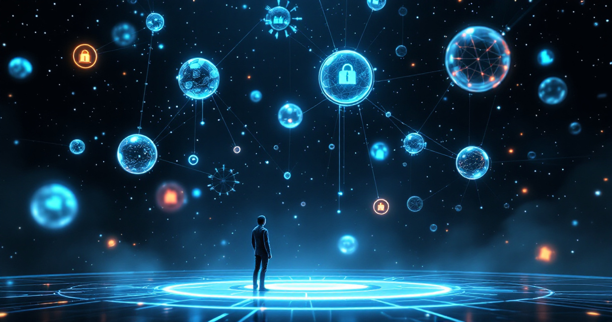 Conceptual visualization of fragmented data signals and privacy barriers affecting cookieless tracking accuracy