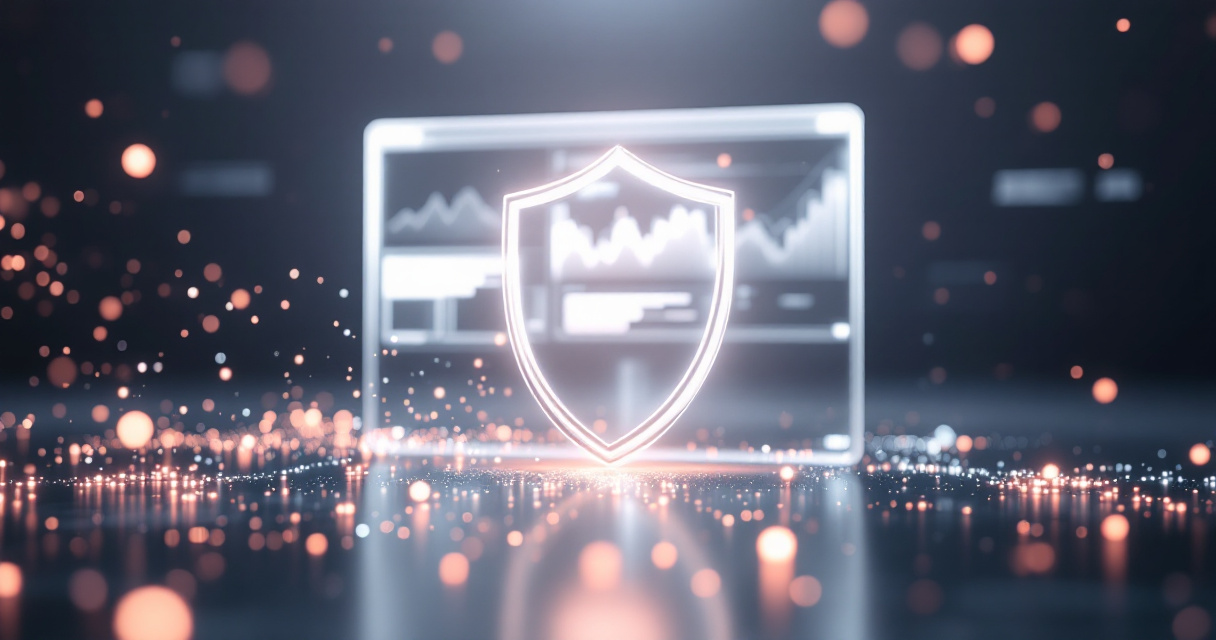 Abstract privacy-friendly analytics visualization with anonymous data flow and protective green shield