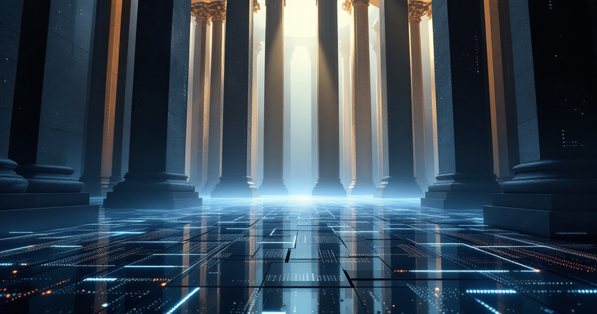 Symbolic EU regulatory landscape overseeing digital data streams and analytics compliance