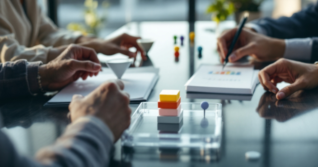 Startup team comparing privacy, campaign, and growth analytics options on a meeting table