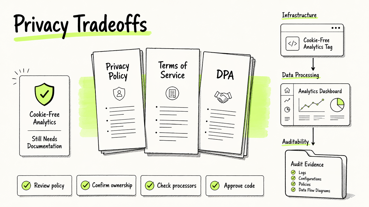Annotated privacy compliance diagram showing policy documents, ownership, and audit workflow.