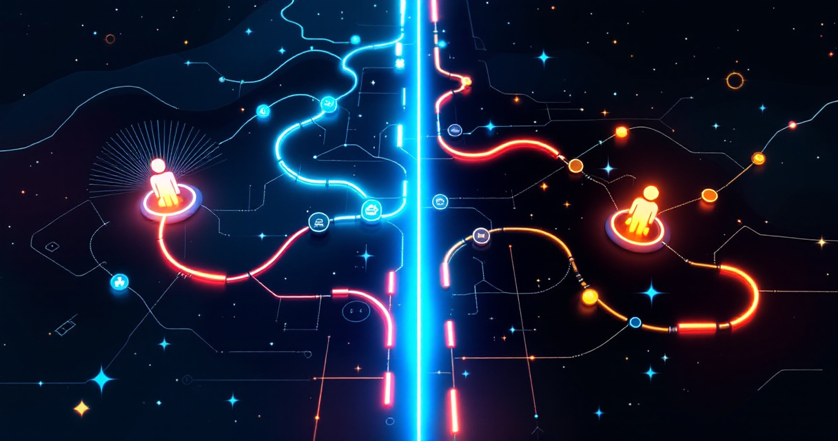 Split visual showing early-touch versus final-touch marketing attribution pathways in digital analytics
