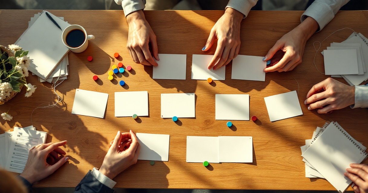 Team maps analytics events with blank cards and highlighted journey markers
