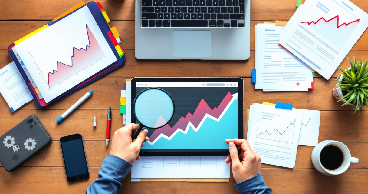 Magnifying glass examining sharp spike on analytics charts during traffic investigation workflow
