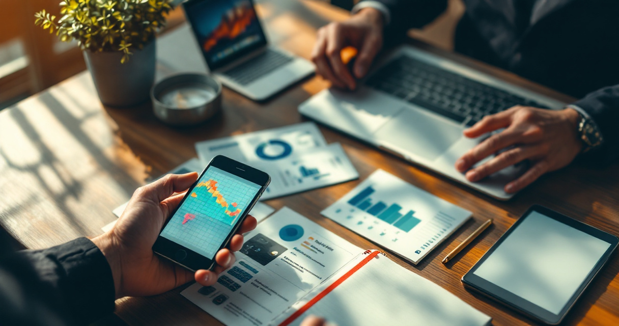 Hands comparing identity and behavior signals across multiple analytics devices