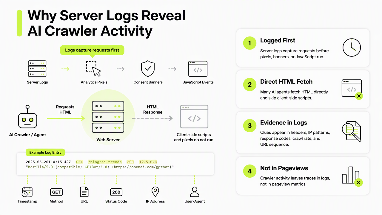 Illustration for How can logs reveal crawlers that analytics pixels miss?