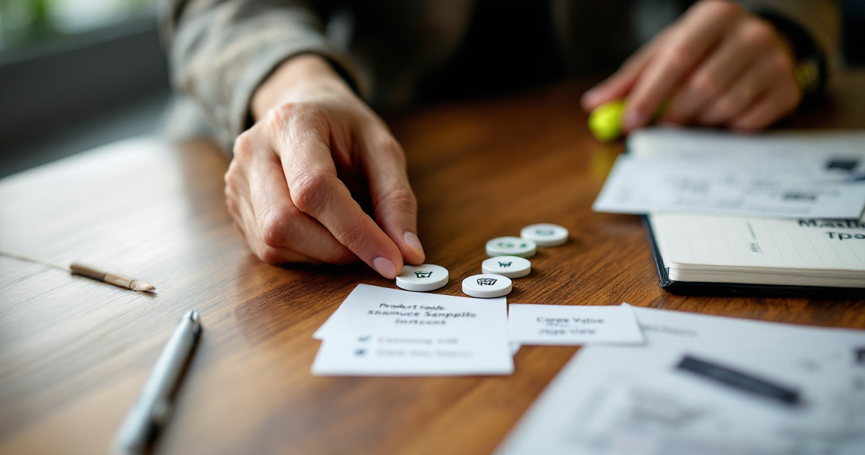 Overhead desk scene separating high-intent website actions from low-value activity signals