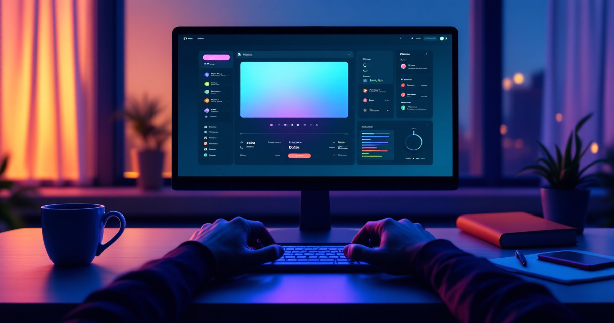 Indie hacker at laptop experiencing first product value moment with glowing interface panel