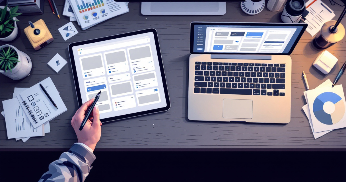 Overhead workspace analyzing which product features users interact with most