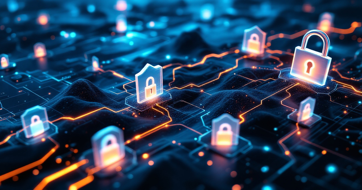 Abstract data streams filtered through glowing privacy shields representing modern analytics regulations and protection
