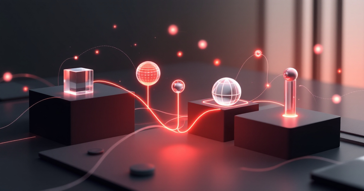 Minimal startup analytics ecosystem visualized as connected data modules in a clean modern tech environment