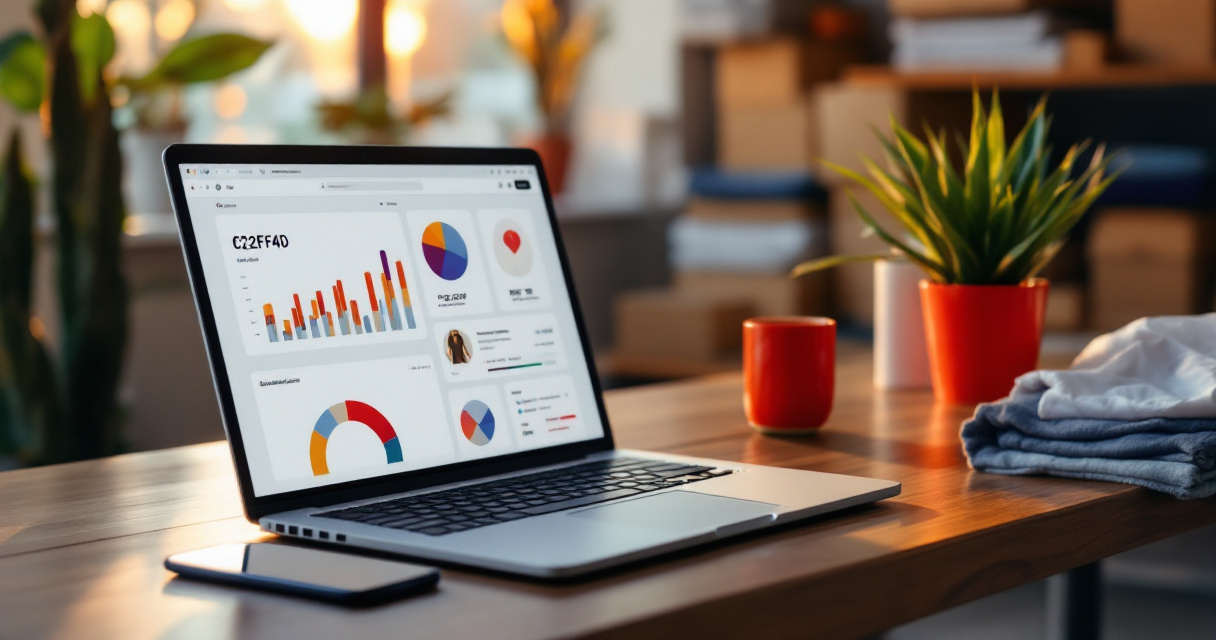 Editorial workspace showing privacy-first ecommerce analytics with store supplies and a lime green accent