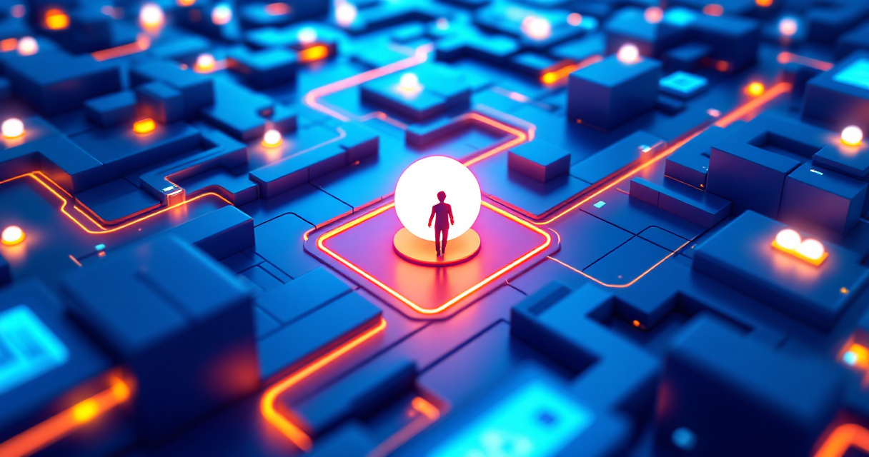 Optimized internal blog navigation paths guiding readers through content toward a glowing conversion destination