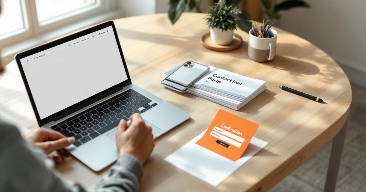 Hands mapping form, click, and thank-you conversions on a minimalist static site workspace