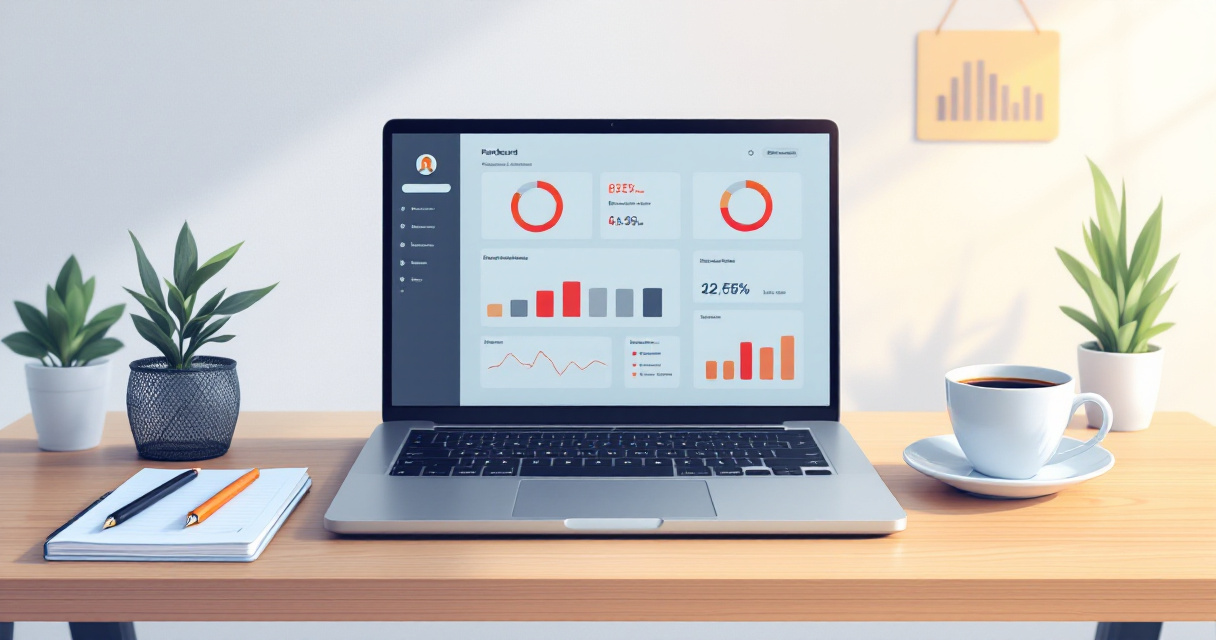 Minimal laptop dashboard with simple charts designed for quick startup growth metric scanning