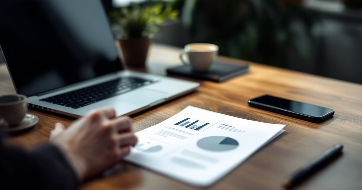 Founder reviewing a single focused analytics report at a minimalist desk