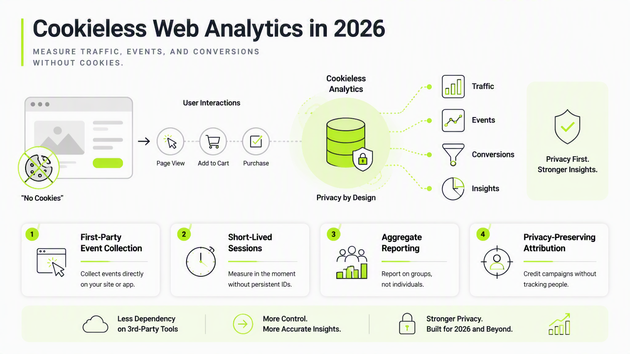 Illustration for What is cookieless web analytics in 2026?
