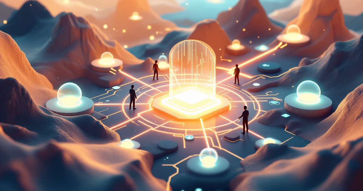 Abstract visualization of SaaS activation events lighting pathways that lead users toward paid upgrade conversion