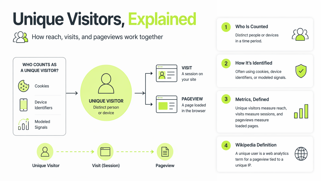 Illustration for What Do Unique Visitors, Visits, and Pageviews Mean?