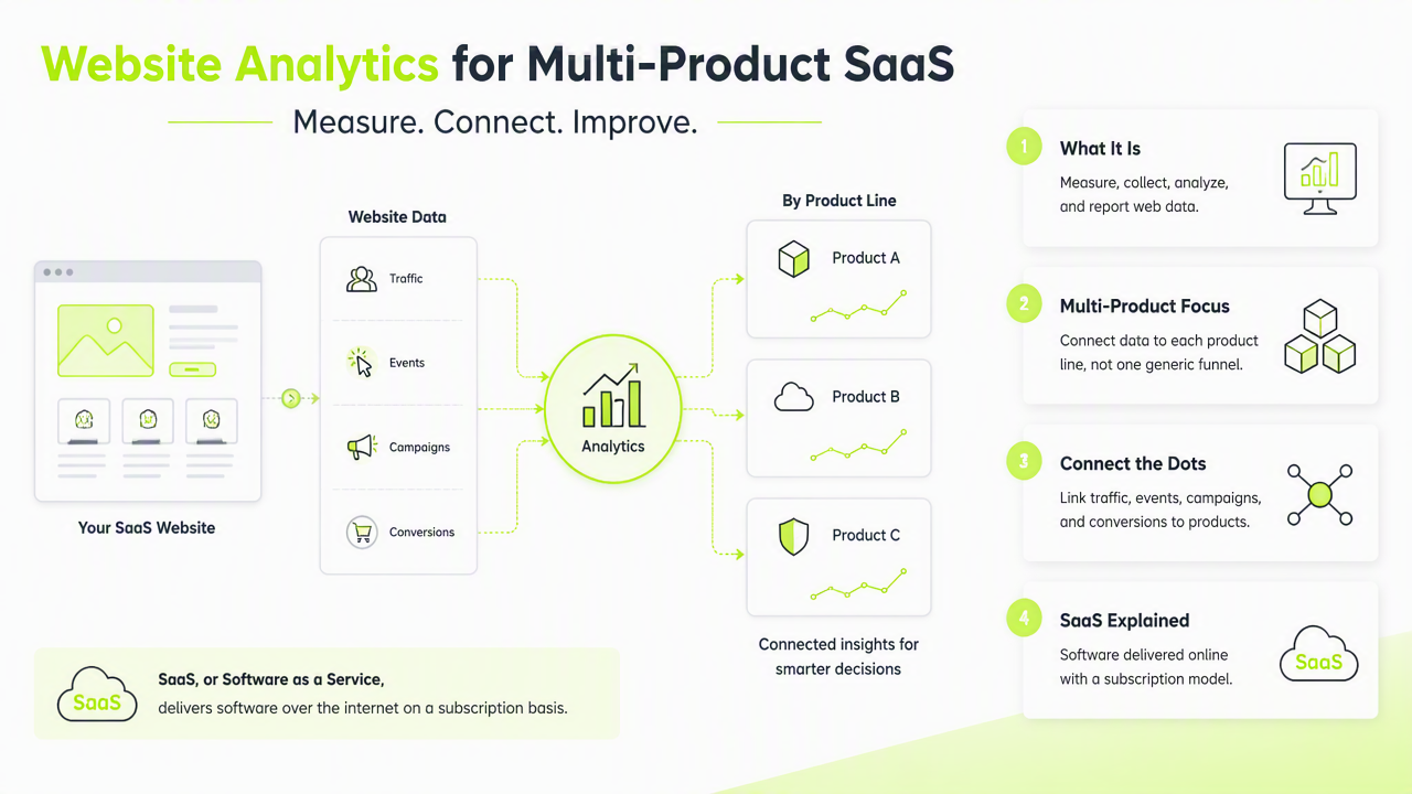 Illustration for What is website analytics for multi-product SaaS websites?