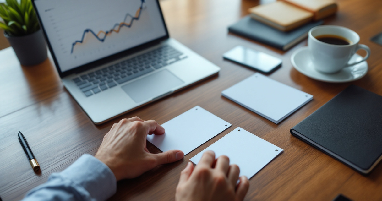 Startup founder organizing privacy-first website analytics metrics at a desk