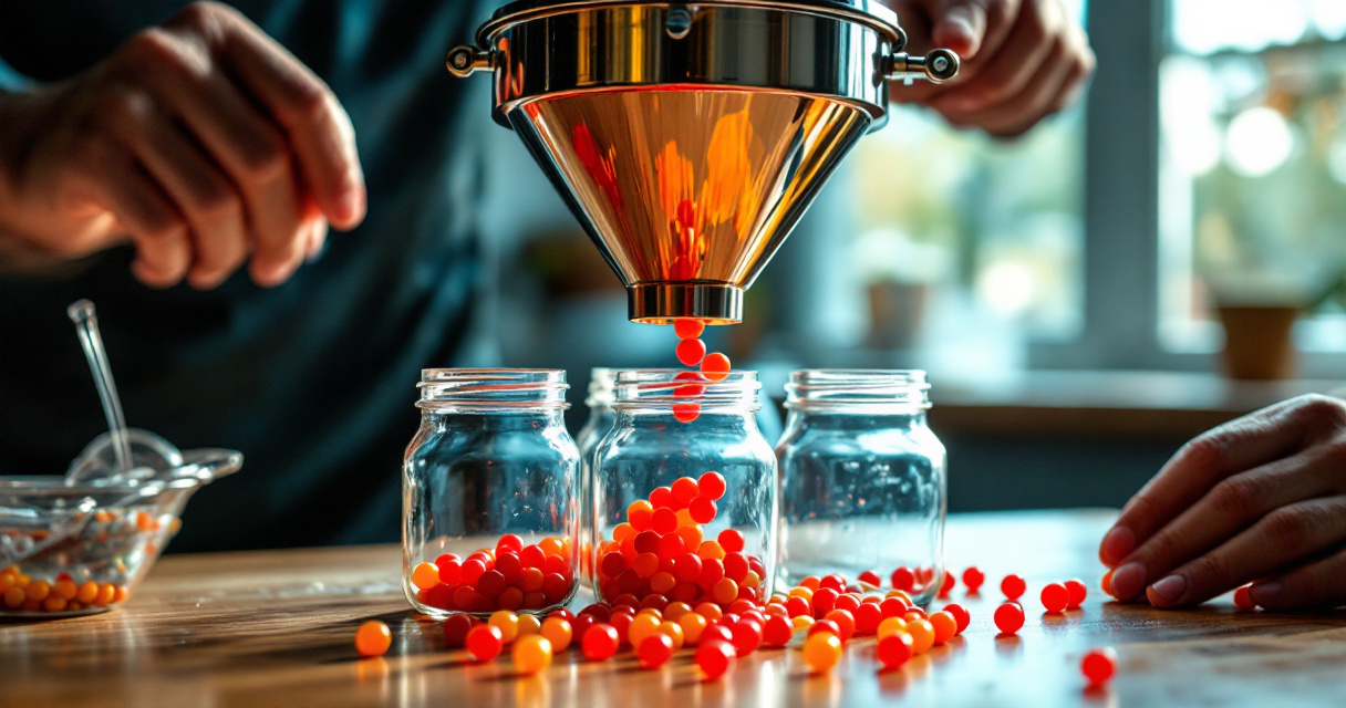 Misaligned funnel with marbles spilling between jars symbolizing broken analytics funnel tracking