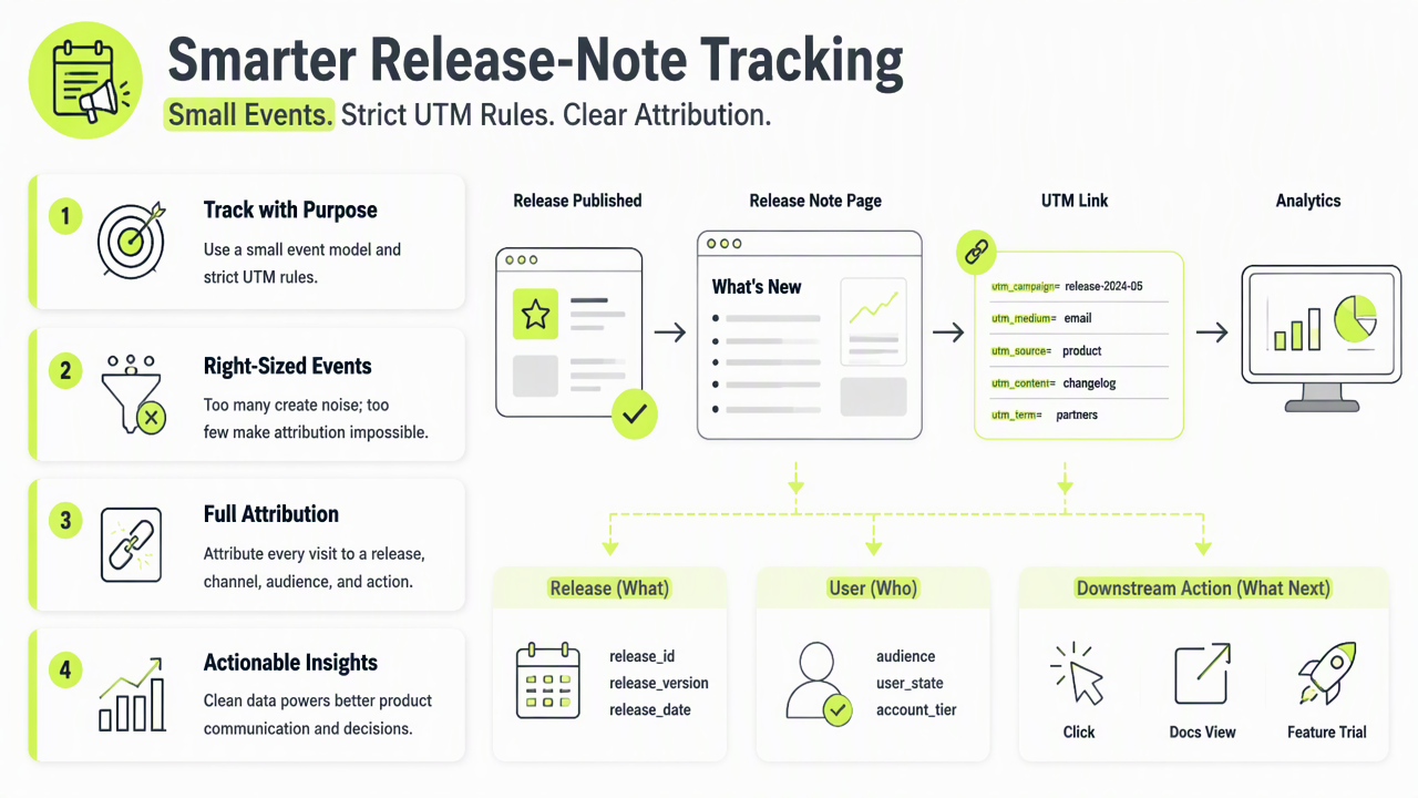 Illustration for Which events and UTMs belong on release notes?