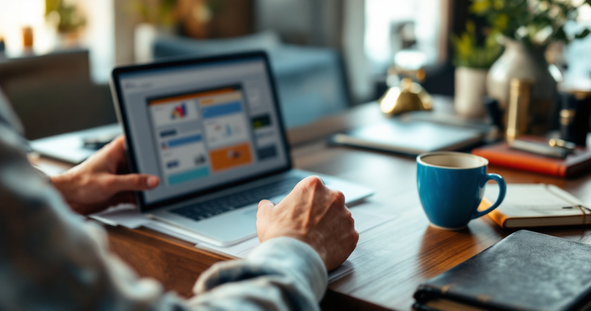 Hotel manager comparing PMS platforms across devices at a boutique hotel operations desk