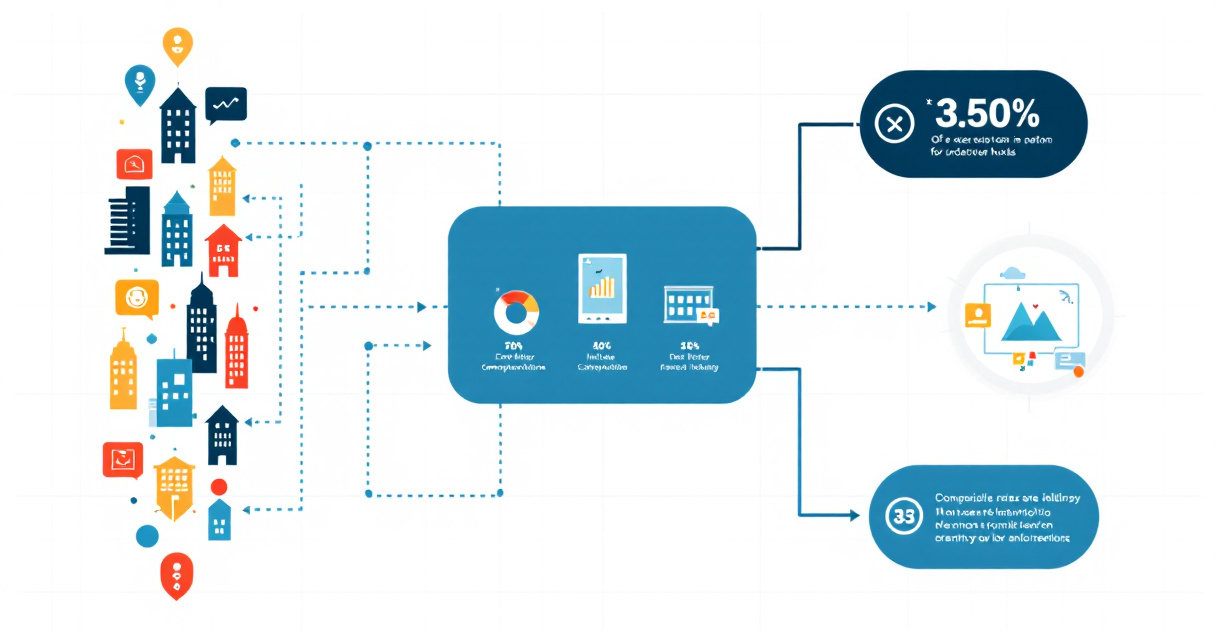 Infographic showing hotel competitors feeding pricing data into a central rate intelligence platform that generates pricing insights and benefits for independent hotels, with a future technology progression.