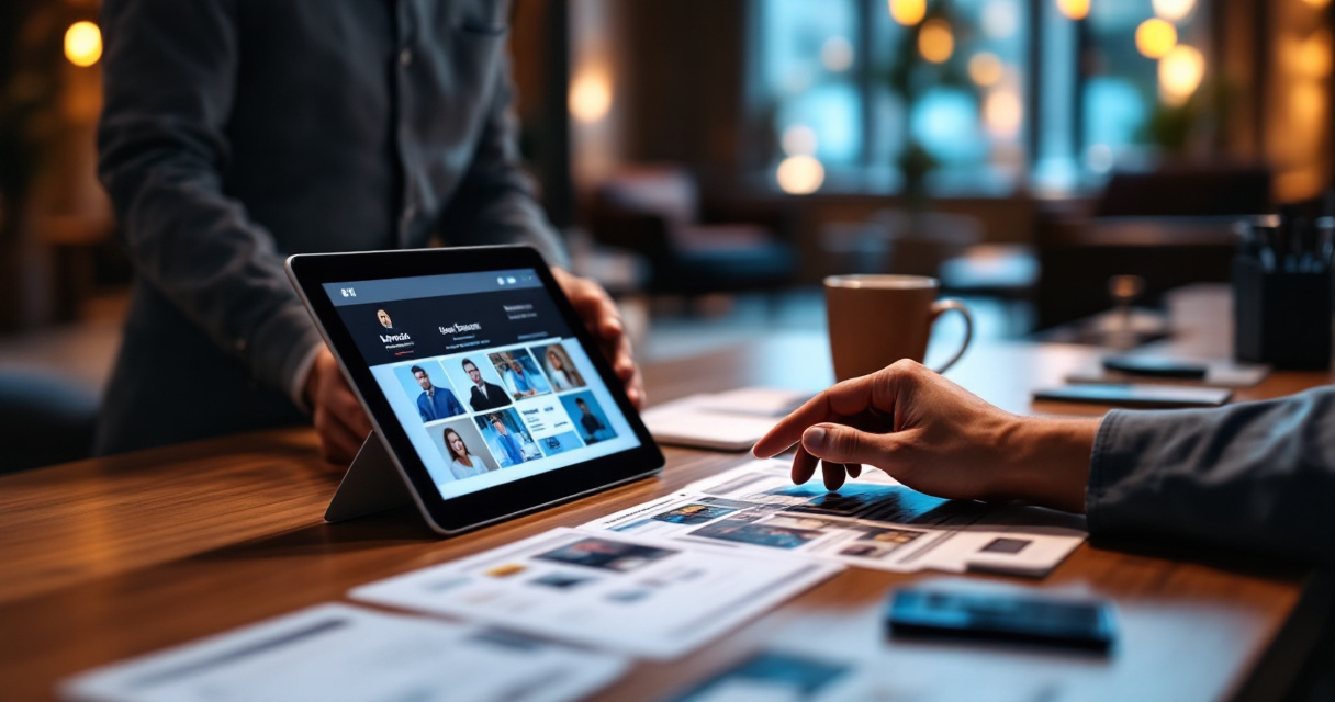 Hotel staff reviewing repeat guest risk profiles on tablet at back office workstation