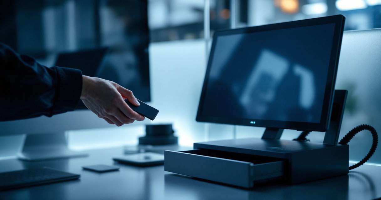 Hotel back office workstation emphasizing secure handling of guest identity verification data