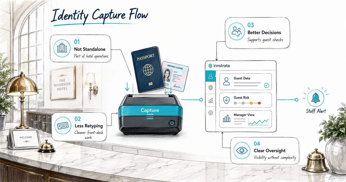 Innstrata workflow for passport and ID capture with connected guest and manager views