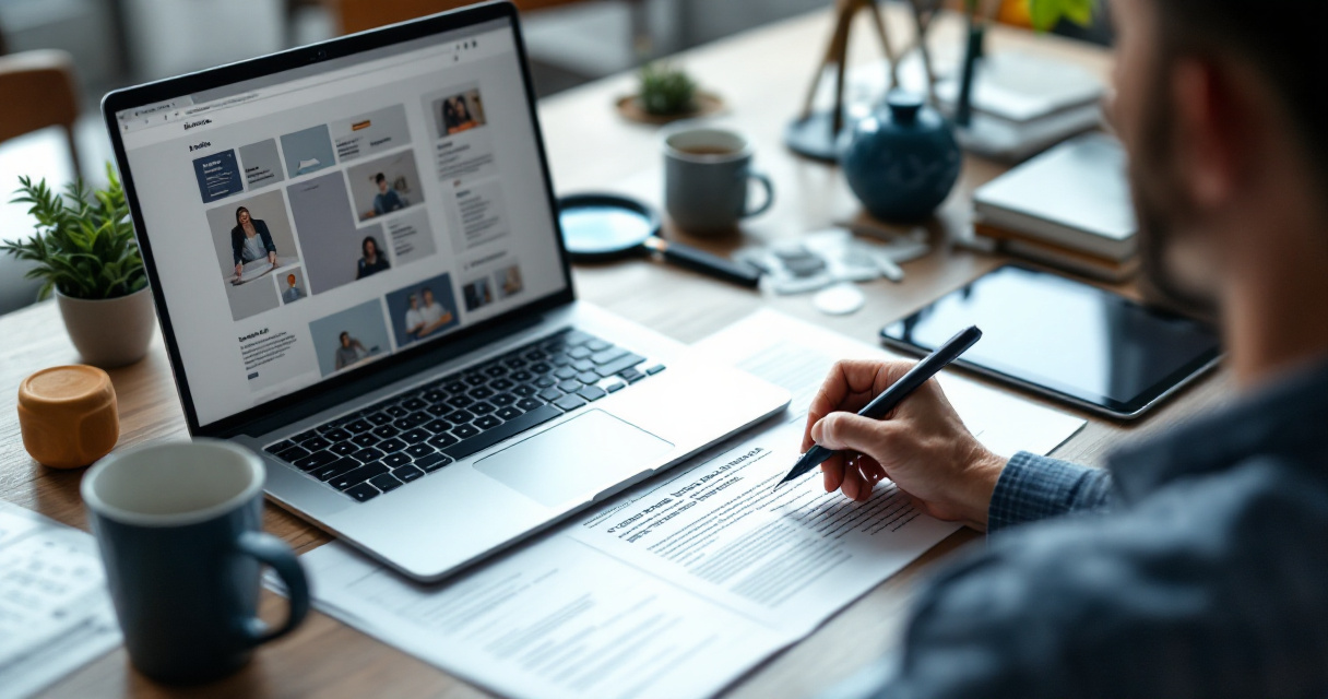 Over-the-shoulder audit of a website structure emphasizing accessible, indexable content