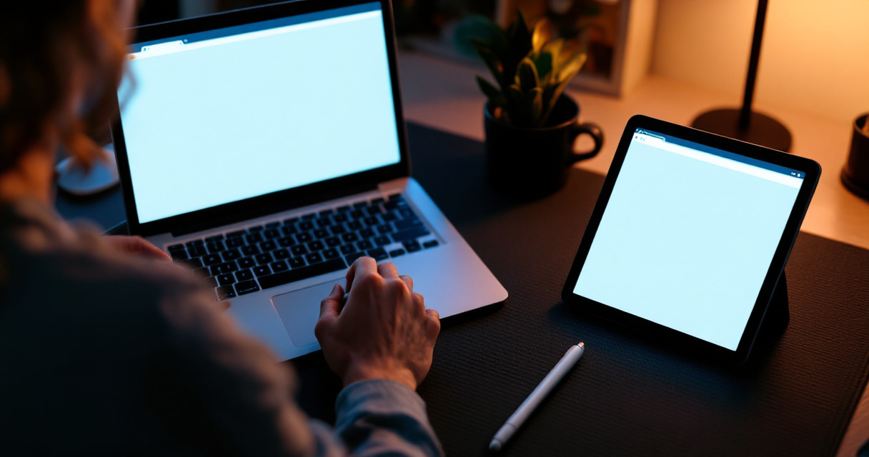 Over-shoulder view of devices used to submit URLs and sitemaps in search console workflow